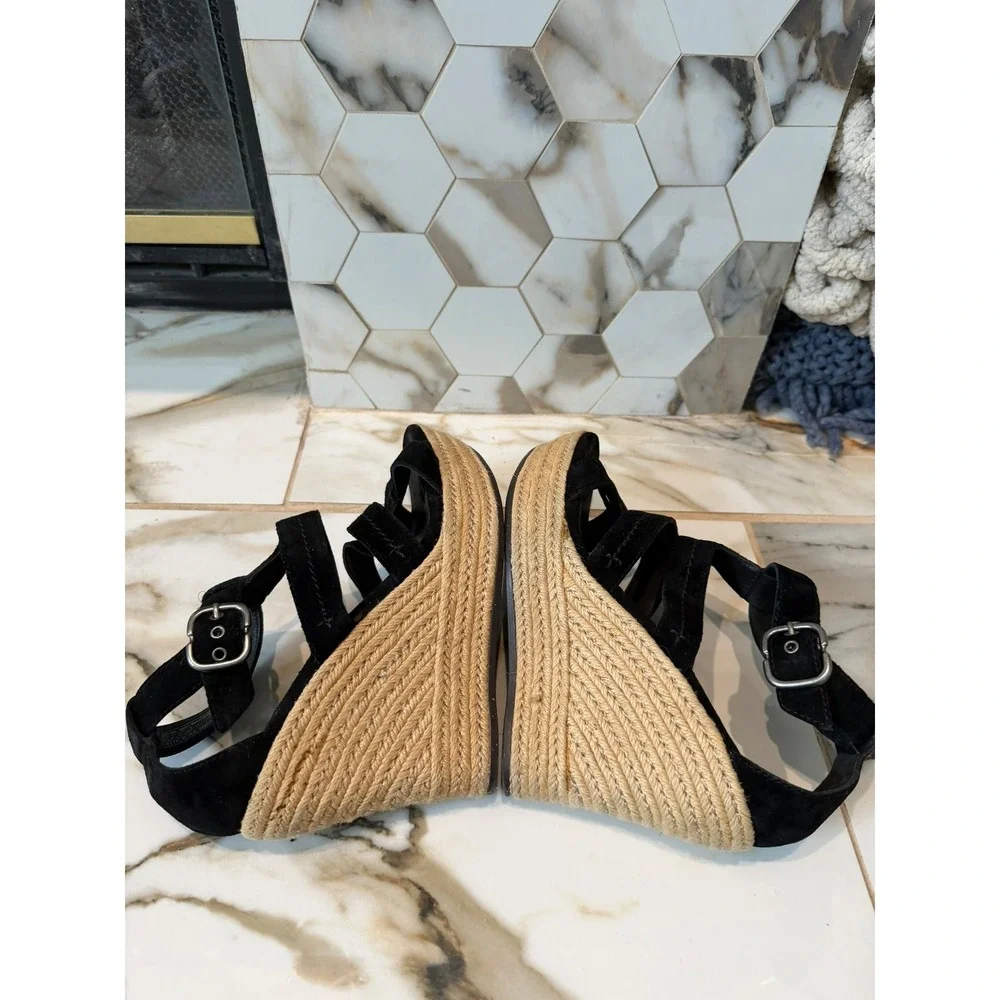 UGG Lucianna Wedge Sandals Womens 9.5 Black Suede Espadrille Platform Strappy